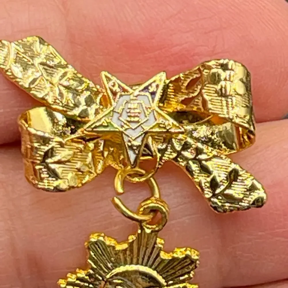 Vtg Order of the Eastern Star Brooch Sun Dangle Bow OES Masonic Gold Tone 1.25